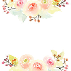 Greeting card with flowers. Pastel colors. Handmade.