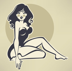 sexy pinup girl on beige background - obrazy, fototapety, plakaty