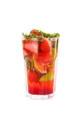 Fresh strawberry Mojito over white background