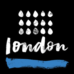London to print T-shirts. Hand lettering. Calligraphy. Rain drop