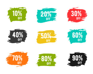 Christmas, new year, black friday, cyber monday or winter autumn sale percents. Vector paint watercolor brush, splash. You can set any discount from the collection of digits. Easy to change color