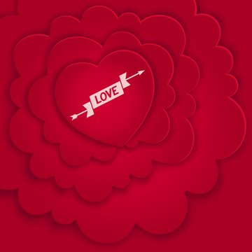 Love card with red heart in the clouds