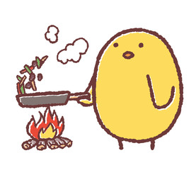 料理をするヒヨコ © TAMAGO POTATO