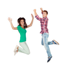 Young people jumping isolated