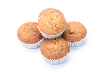 Banana muffin cake, isolated on white background