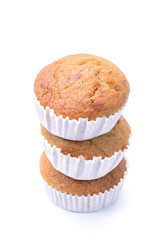 Banana muffin cake, isolated on white background