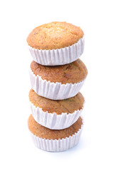 Banana muffin cake, isolated on white background