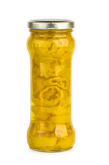 Glass jar with marinated yellow banana pepper slices
