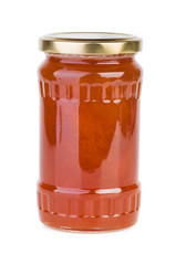 Glass jar with apricot jam