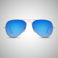 Sunglasses vector illustration. Glasses with golden rim isolated on white background.