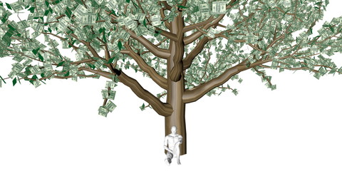 Man Sitting Underneath a Money Tree