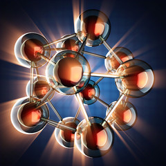 Atom model on blue background