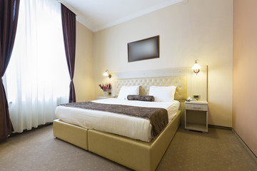 Interior of a double bed hotel apartment