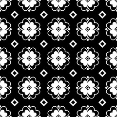 Seamless black and white vector background with decorative flowers