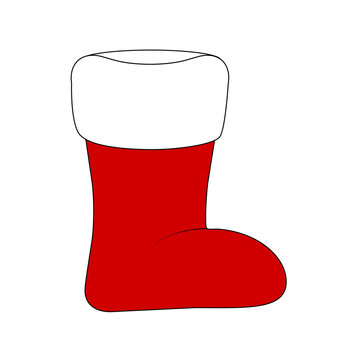 Christmas sock, santa boot icon, symbol, design. Winter vector illustration isolated on white background.