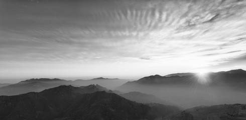 Panorama black white abstract mountains