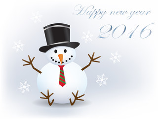 Cute beautiful snowman with wish happy new year 2016