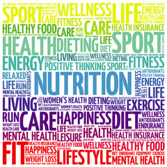 Nutrition word cloud background, health concept