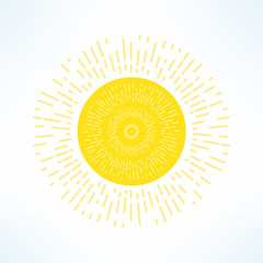Vector bright sun in modern flat design. Hot solar emblem