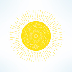 Vector bright sun in modern flat design. Hot solar emblem