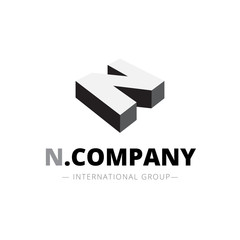 Vector isometric monochrome N letter logo. Company sign