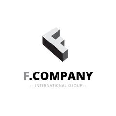 Vector isometric monochrome F letter logo. Company sign