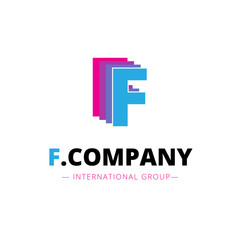 Vector abstract bright pink and blue F letter logo. Creative brand sign