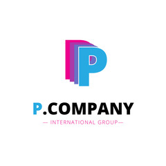 Vector abstract bright pink and blue P letter logo. Creative brand sign