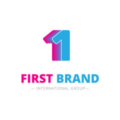 Vector abstract bright pink and blue number one logo. Creative brand sign