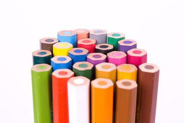 Color pencils on white background