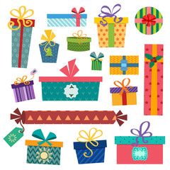 Colorful gift boxes with bows and ribbons vector set