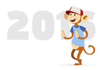 New Year text and monkey design vector illustration on white background