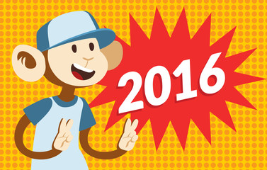 New Year text and monkey classic pop art design vector illustration