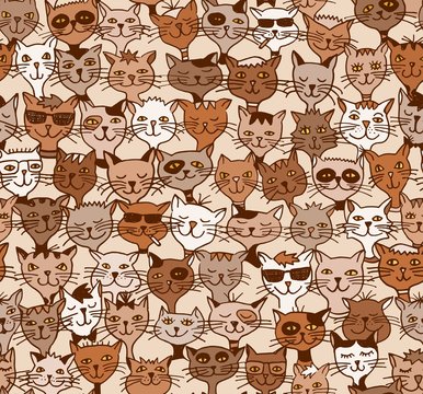 Seamless Pattern / Hintergrundmuster mit handgezeichneten Katzen (farbig)