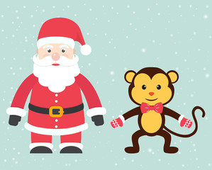 winter monkey and santa claus