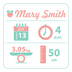 Baby girl announcement birth card