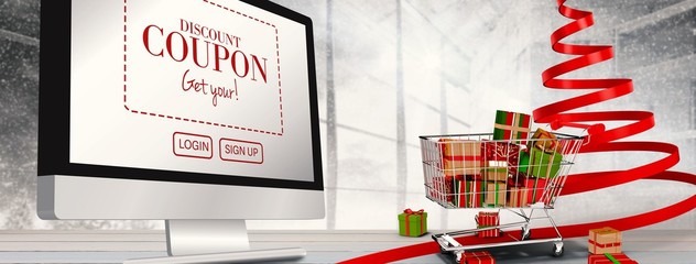 Composite image of trolley full of gifts