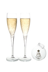 Decorated Christmas ball and two glasses