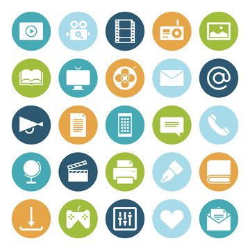 Flat design icons for media