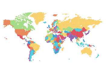 Fototapeta premium Kropkowana mapa świata z sześciokątnymi kropkami