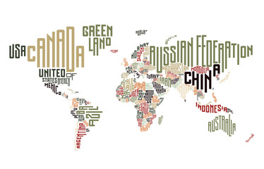 Naklejka premium World map made of typographic country names