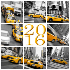 2016 yellow taxis in New York square greeting card