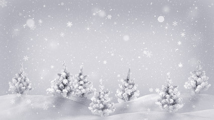 snow covered trees christmas illustration