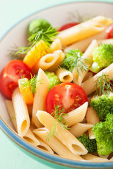 veggie penne pasta with broccoli tomato carrot