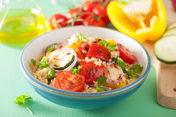 healthy couscous salad with grilled tomato pepper zucchini onion