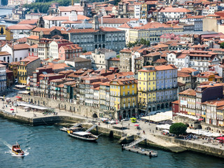 Fototapeta na wymiar View of historic old town Ribeira from hill of Mosteiro da Serra do Pilar in Gaia, Porto, Portugal