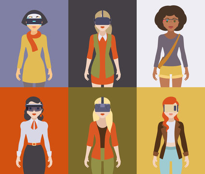 Women in the virtual reality headsets