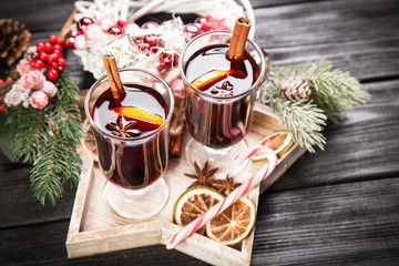Mulled wine with cinnamon and orange