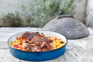 Cooking of traditional balkan turkish bosnian dalmatian meal Pek