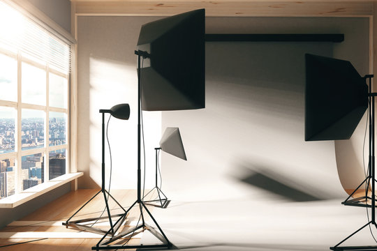 Interior empty photo studio with window